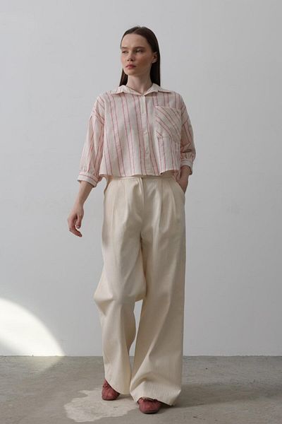 leyla sanat sanata yeni bir bakış açısı Leyla Sanat a New Perspective on Art Double Pleated Palazzo Pants - Natural