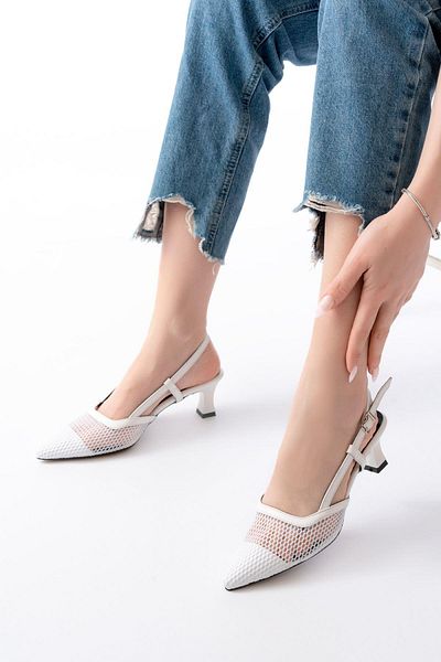 Aymood K-607 Pantofi cu toc de 7 cm cu plasă zilnică albă