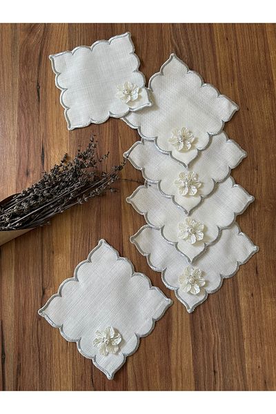 NURHAN HOME COLLECTION Domed Coffee Side Cocktail Presentation Napkin with 6 Daisy Brooches