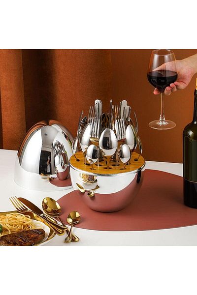 Lotus rose 24piece egg-shaped spoon, fork and knife set