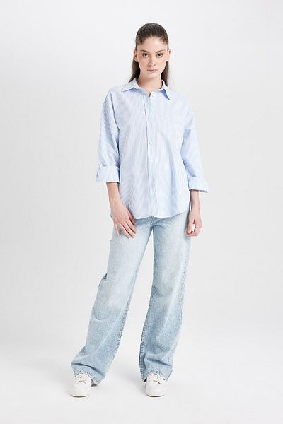 DeFacto Oversize Wide Fit Pruhovaná košile Oxford s dlouhým rukávem D4015ax24au