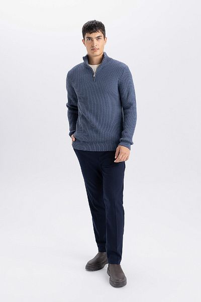 DeFacto Standard Fit Normal Cut Stand Collar Zippered Basic Plain Knitwear Sweater B0578Ax24Wn