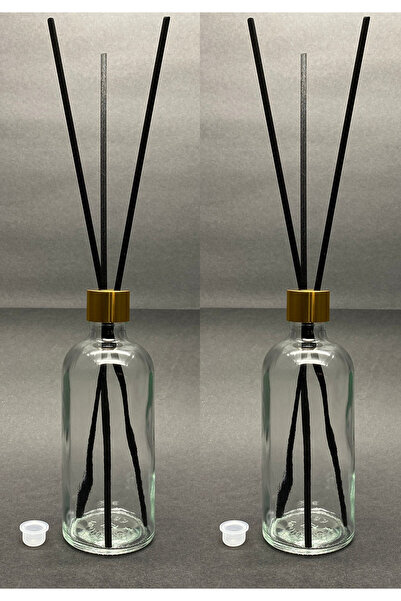 junibeliw 2 li Set Uzun Cam Şişe Gold Kapaklı Fiber Bambu Çubuklu BOŞ Oda Kok...