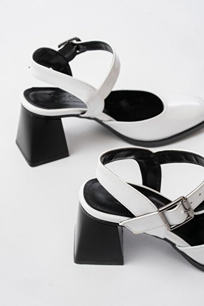 Aymood İnf-40450 Λευκά λουστρίνι καθημερινά παπούτσια με ανοιχτό τακούνι