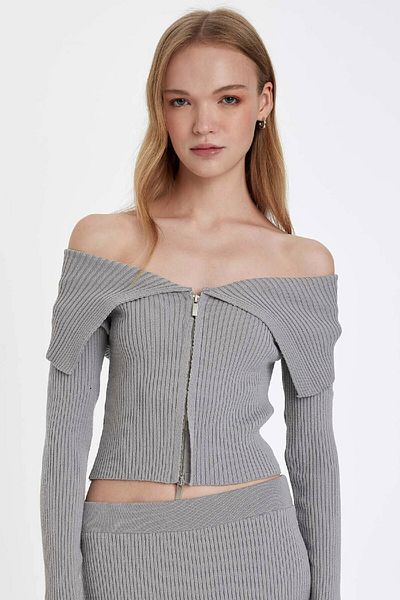 DeFacto Cardigan de bază, cu fermoar, cu umăr deschis, slim fit 3163283