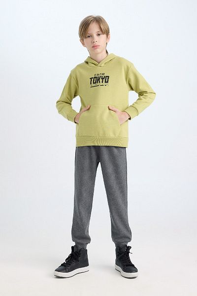 DeFacto Dickes Sweatshirt mit Känguru-Aufdruck für Jungen – Jogginghose mit Gummizug und Taschen 2