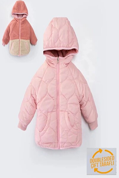 DeKuBaby Palton pentru fete, cu două fețe căptușite, cu glugă, cu blană în in...