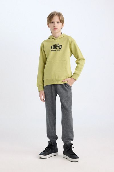 DeFacto Dickes Sweatshirt mit Känguru-Aufdruck für Jungen – Jogginghose mit Gummizug und Taschen 2