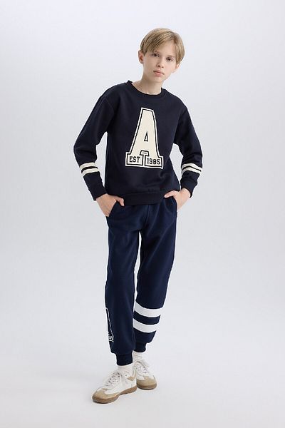 DeFacto Boy's Navy Blue Waist Elastic εμπριμέ Jogger Sweatpants D4476a824wn