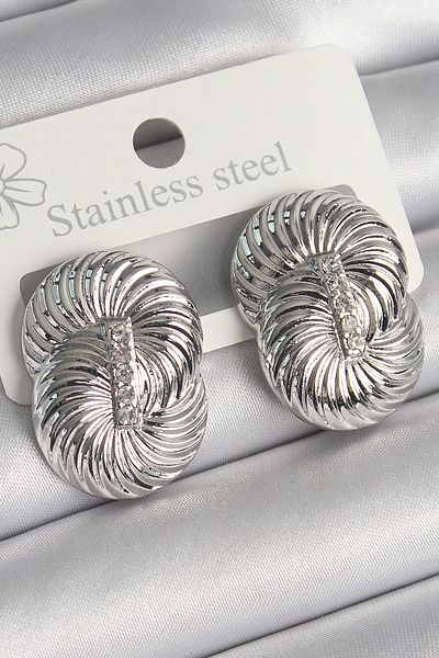 Skygo Brass Silver Color Spiral Model Zircon Stone Detailed Women's Earrings - Tj-Bkp10218
