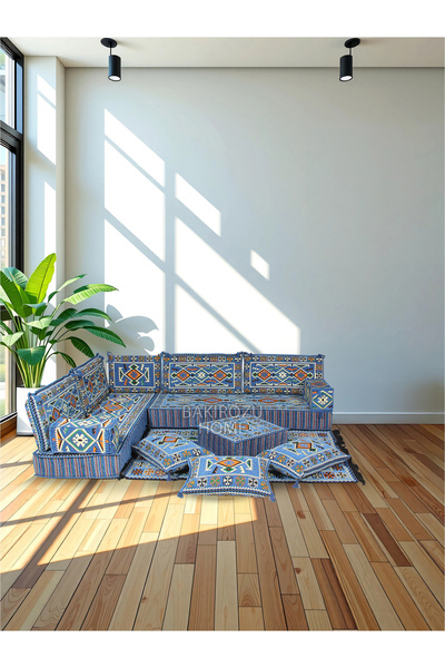 BAKIRÖZÜ HOME Şark Köşesi Takımı (20 CM MİNDER KALINLIĞI) Mavi Anadolu Modeli...