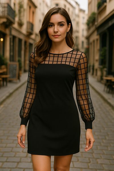Kokosh moda Γυναικείο μακρυμάνικο γεωμετρικό τούλι με λεπτομέρειες εισαγόμενο κρεπ φόρεμα