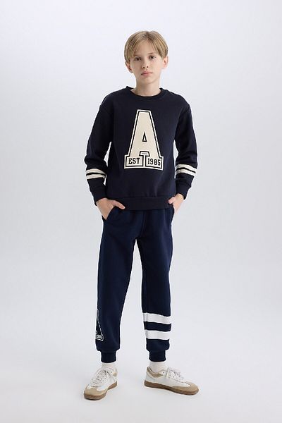 DeFacto Boy's Navy Blue Waist Elastic εμπριμέ Jogger Sweatpants D4476a824wn
