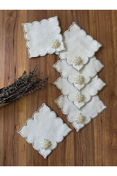 NURHAN HOME COLLECTION 6 Pieces Silver Pearl Cocktail Presentation Napkin