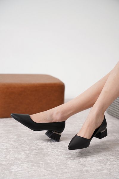 Moda Değirmeni Pantofi cu toc gros, clasici, pentru femei, piele neagră MD1001-119-0008