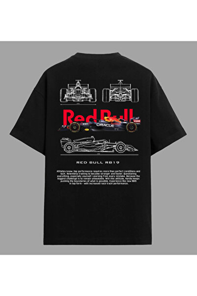 Edizen Red Bull RB19 Formula 1 Premium T-shirt Unisex Oversize %100 Pamuk Siyah