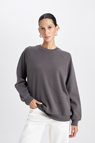 DeFacto Oversize Wide Fit Crew Neck Thick Basic απλό φούτερ V2697az24wn