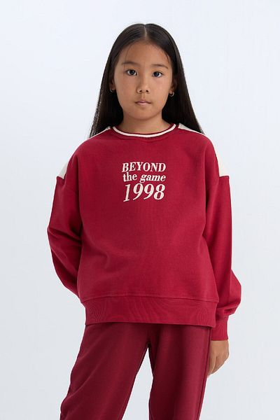 DeFacto Hanorac pentru fete, cu gât crew, imprimat cu pene moi - Relax Fit D4274a824wn
