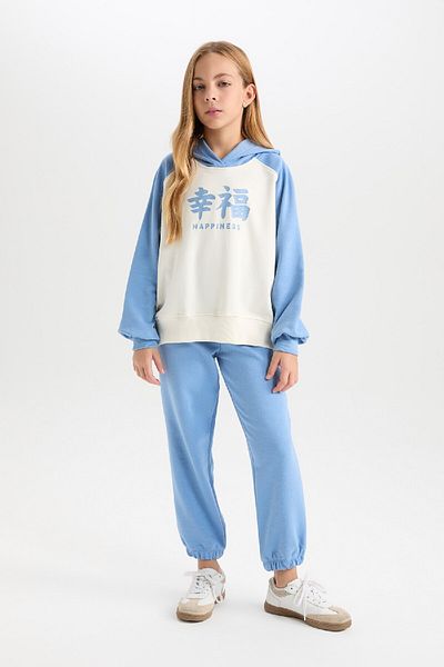 DeFacto Hooded Printed Sweatshirt and Elastic Sweatpants for Girls Set of 2 - D4065A824Wn