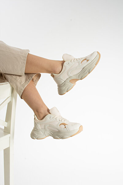 Getcho Nagen Beige Women's Sports Shoes Mesh High Sole Comfortable Breathable Sneaker for Daily Walking