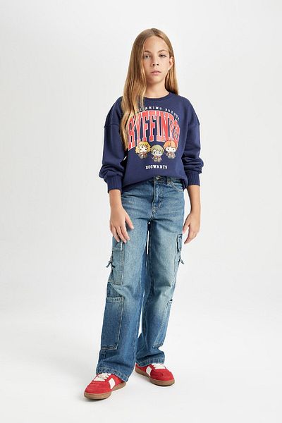 DeFacto Harry Potter Navy Blue Relax Fit суичър за момиче - кръгла яка D3865A824Au