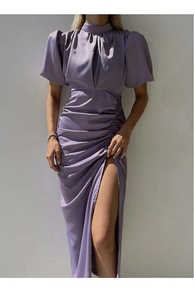 HELİS BUTİK Premium Satin Dress with Shiring