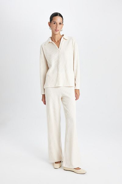 DeFacto Μακρυμάνικο μπλουζάκι Relax Fit Polo Neck Casual Corded Camisole 3163699