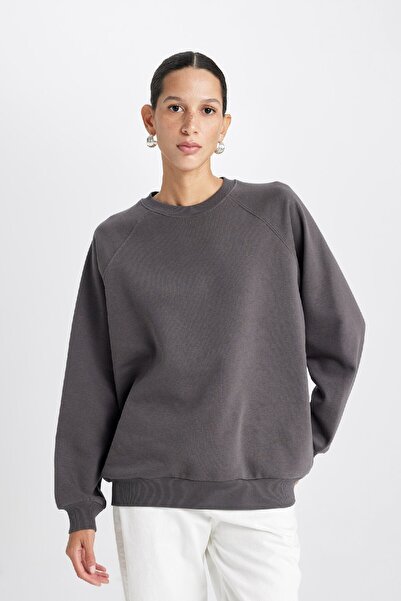 DeFacto Oversize Wide Fit Crew Neck Thick Basic απλό φούτερ V2697az24wn