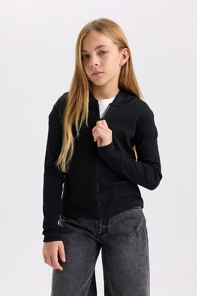 DeFacto Girl's Ribbed Hooded Camisole Sweatshirt - Zippered D3350A824Au