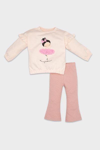 DeFacto Ballerina Printed Baby Girl Cotton Sweatshirt and Ribbed Leggings Set - D6203A5Ns