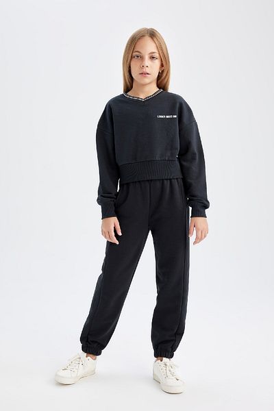 DeFacto Printed Sweatshirt and Elastic Jogger Sweatpants for Girls - D4054A824Wn