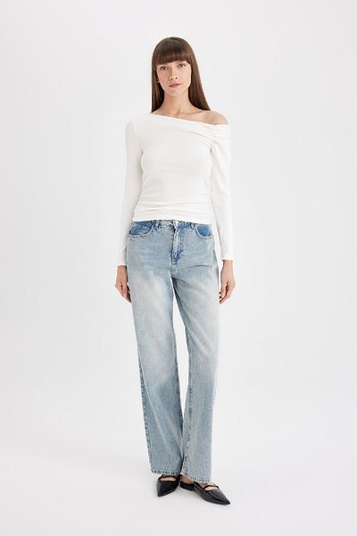 DeFacto One Shoulder Slim Fit Rib T-Shirt - Long Sleeve, D4970Ax24Au