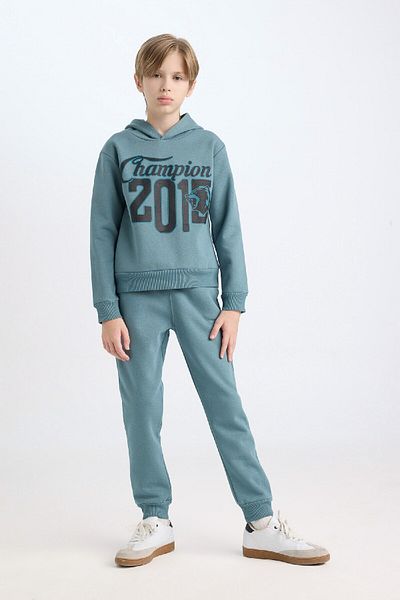 DeFacto Hooded Printed Sweatshirt and Elastic Sweatpants Set for Boys - D3561A824Wn
