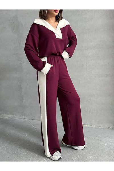 VESS MODA Set de trening pentru femei, de calitate premium, cu dungi și cu capse, din țesătură modală