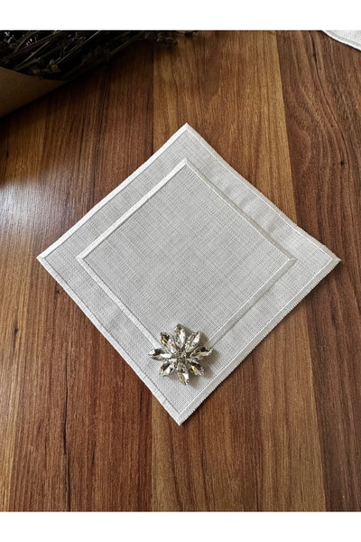 NURHAN HOME COLLECTION 6 Pieces Stone Detailed Square Coffee Side, Cocktail, Presentation Napkin