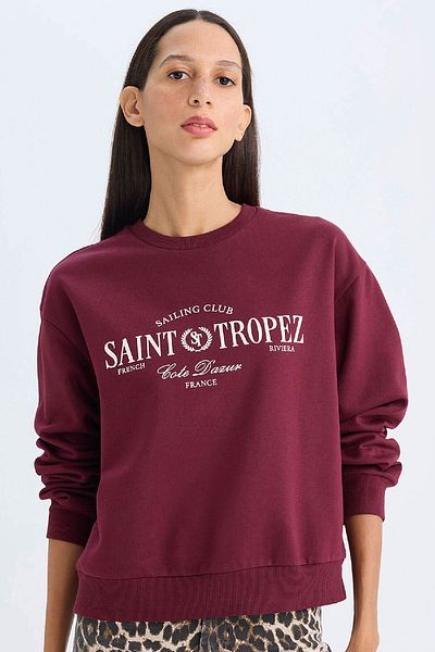 DeFacto Bedrucktes dünnes Sweatshirt mit normaler Passform und Rundhalsausschnitt D5930ax24au