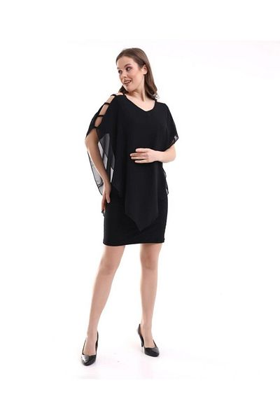 Asap Moda Shop & Boutique Rochie de damă cu decolteu în V cu mâneci din șifon cu detaliu de dantelă