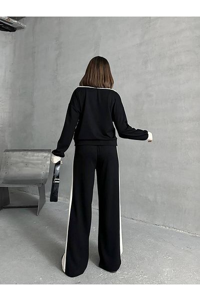 VESS MODA Women's Premium Quality Stripe and Snap Detailed Modal Fabric Bottom Top Tracksuit Set