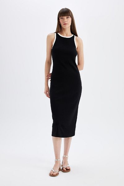 DeFacto Κοτλέ Μίντι Φόρεμα Bodycon - Αμάνικο, ίσιο κόψιμο D5302axbk81