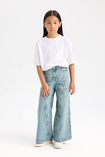 DeFacto Pantaloni de jeans pentru fete cu picioare late, cu buzunare cargo 3163816