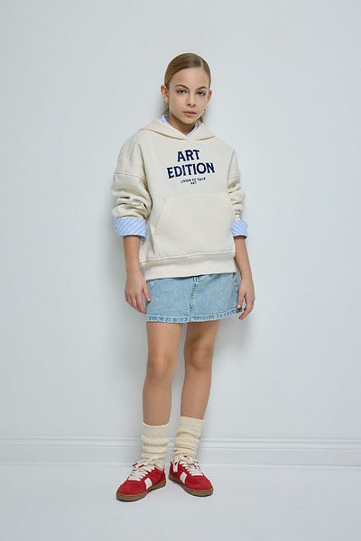 DeFacto Girls' Hooded Printed Sweatshirt - Soft Feather, Oversize D4296A824Wn