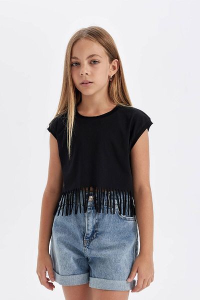 DeFacto Girl's Crop T-Shirt - Crew Neck, Short Sleeve D5889A824Sp