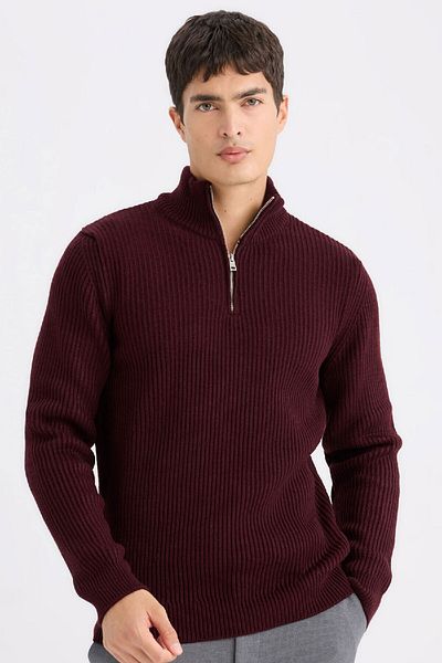 DeFacto Standard Fit Normal Cut Stand Collar Zippered Basic Plain Knitwear Sweater B0578Ax24Wn