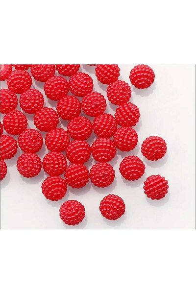 yiğit aksesuar 14 mm 50Pcs Red Bracelet Necklace Hair Accessories Crafts Material Acrylic Bayberry Beads
