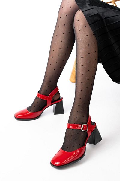 Aymood İnf-40450 Pantofi de zi cu toc cu spate deschis din piele lacuita rosie