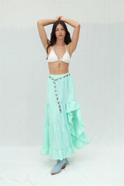 AhEs Shopping تنورة أودري من أيسكو بتفاصيل شقوق متداخلة 4037