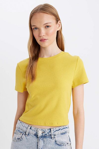 DeFacto Coool Fitted Crew Neck Rib Basic Plain Short Sleeve T-Shirt T9631Az24Au