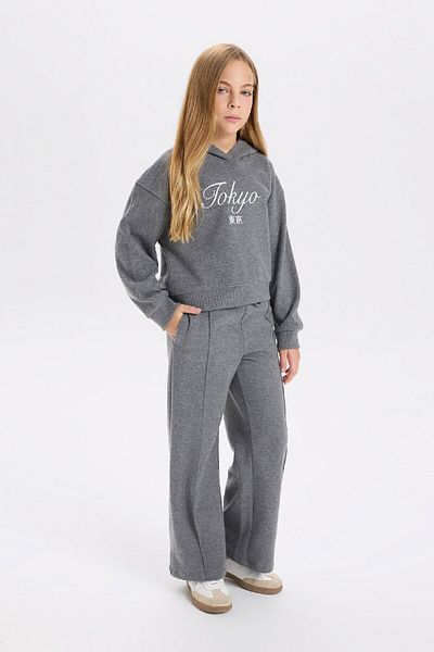 DeFacto Girl's Anthracite Wide Leg Elastic Waist Pocket Sweatpants - D4640A824Wn