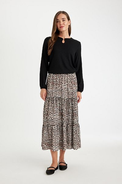 DeFacto Fusta maxi evazată cu talie elastică cu model leopard kilos D5328ax24au