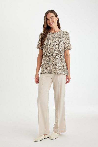 DeFacto T-shirt Leopard Print Regular Fit Crew Neck - Κοντομάνικο D5758ax24hs